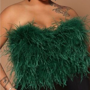 Fashion Nova Green Feathered Top